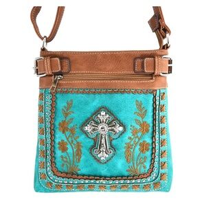 Cross Floral Embroidery Crossbody Purse